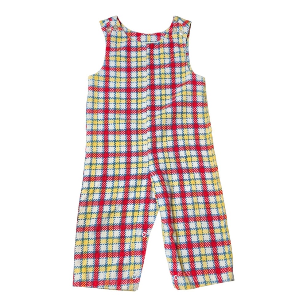 VTG 1970s Health-tex Baby 24M Plaid Longall Romper Overalls USA Button Straps